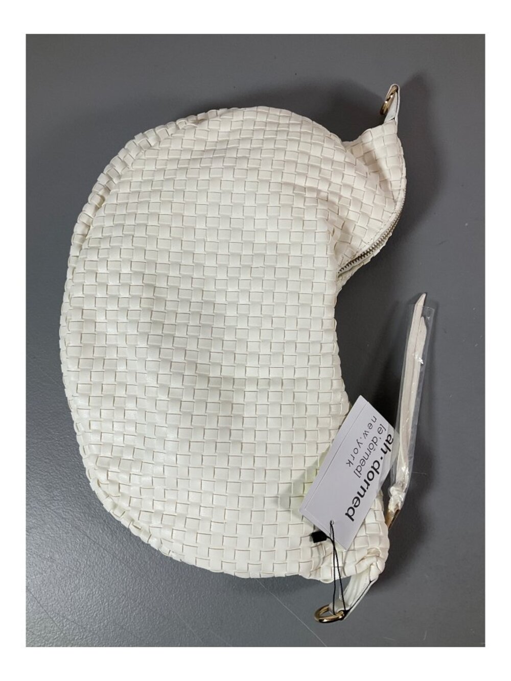 Adorned Half Moon Woven Crossbody Bag - Elegant White Unisex Style